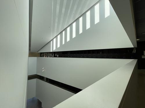 black and white hallway