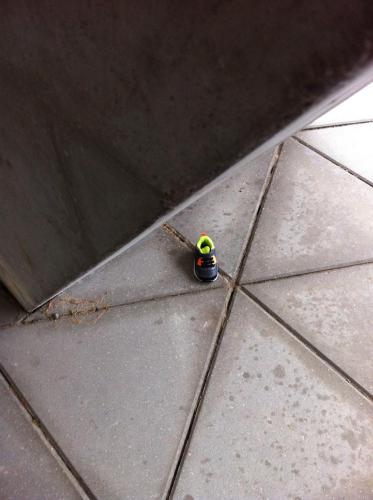 tiny shoe abandoned on patio stones