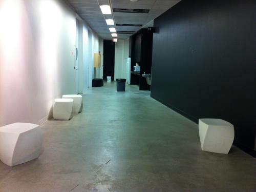 black and white hallway